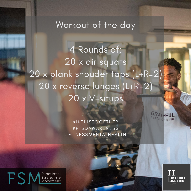 two training partners grimacing doing a resistance band exercise with workout in text
