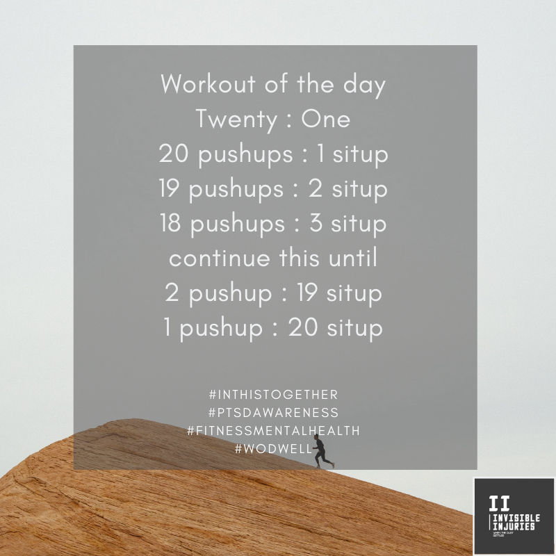 man running up a rock surface close to the pinnacle with workout in text
