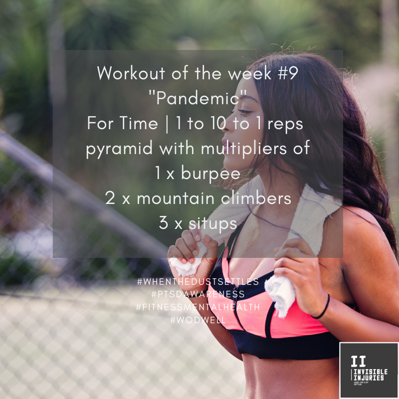 attractive brunette woman in pink and black crop top holding towel across shoulders looking into the distance with workout in text