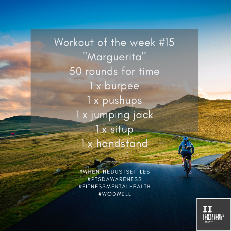 person riding mountain bike on desolate highway with pretty rolling hills of yellow and orange flowers as the sunsets with workout in text