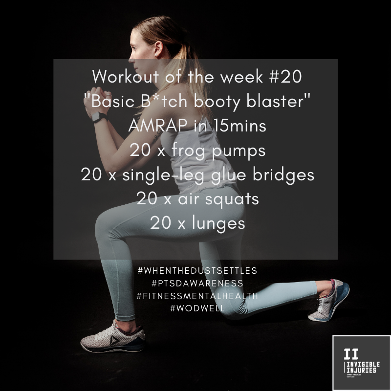 attractive woman in aqua leggings and white crop in lunge pose with workout in text