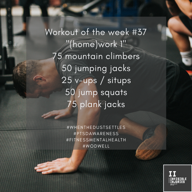 muscly man stretching in pigeon pose on gym floor with workout in text