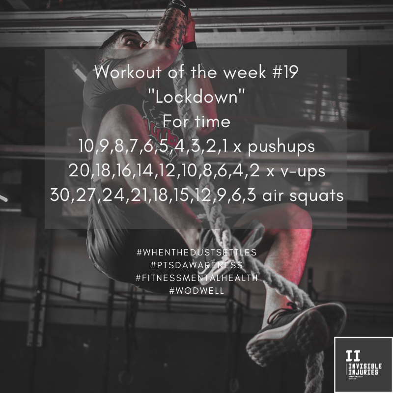 muscly male ropeclimbing in gym with workout in text