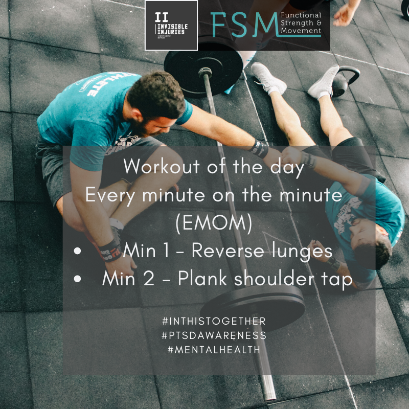 man sitting on gym floor fist pumping gym partner with workout described in text