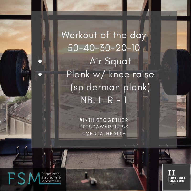 barbell setup on weight rack with background of warehouse rooftops and urban sunset with workout described in text