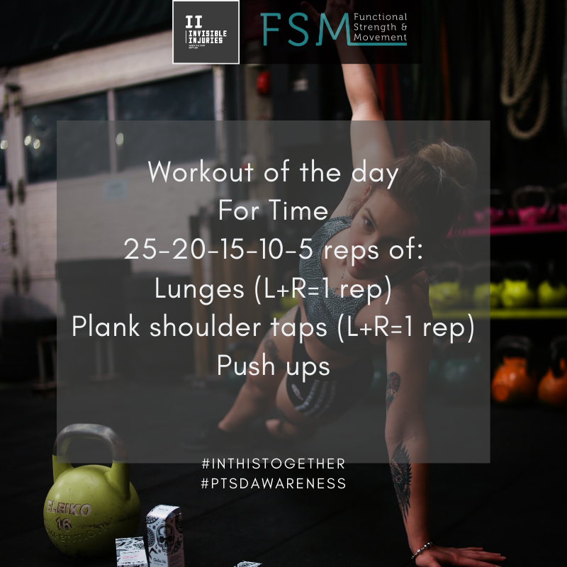 fit woman in plank position and arm up on gym floor and workout in text